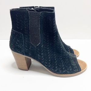 TOMS Majorca Black Perforated Suede Peep-Toe Bootie Size 7